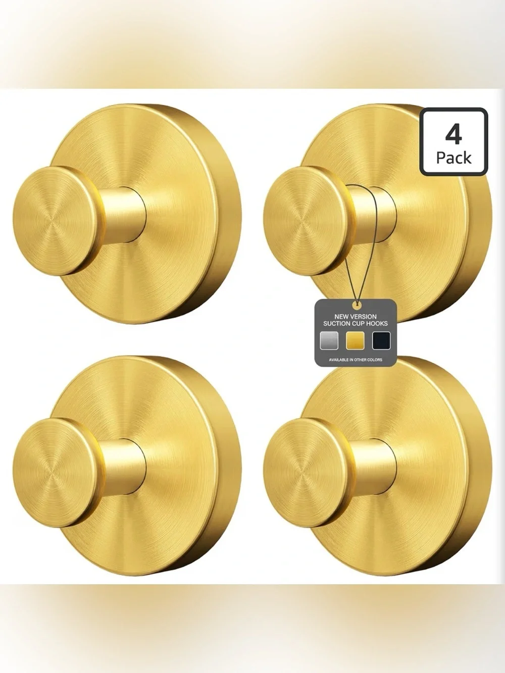 Suction Cup Hooks for Shower No Drill Removable Towel Holder Gold 4 Pack